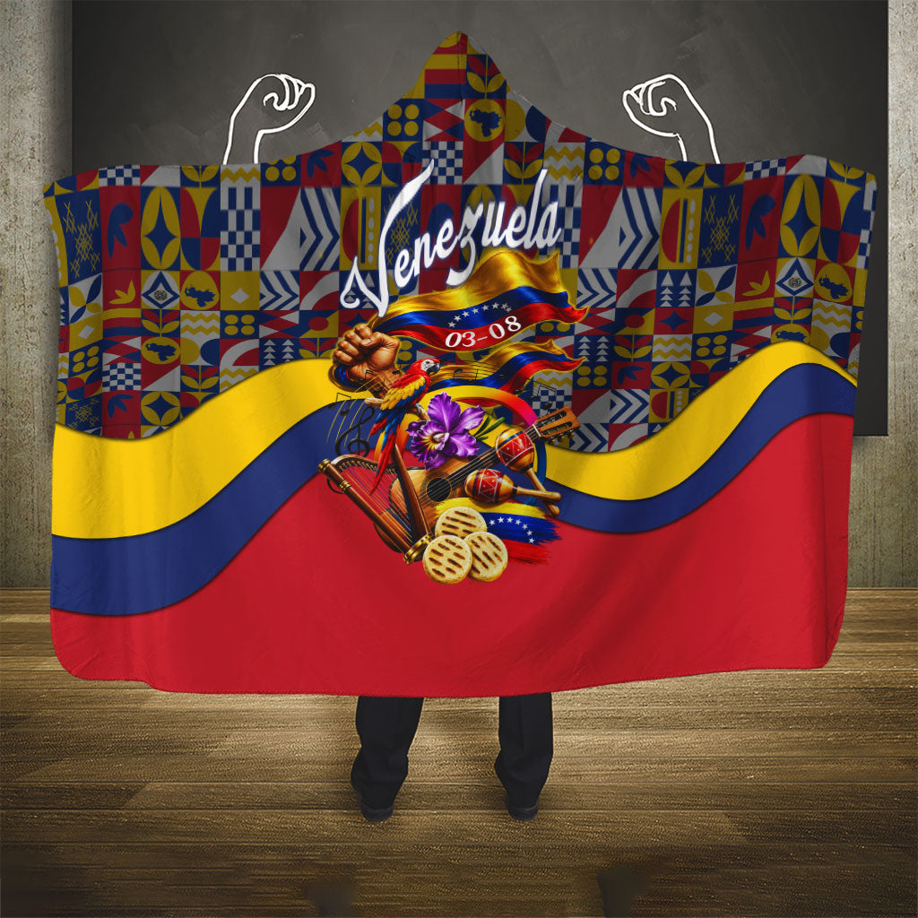 Venezuela Flag Day Patriotism Hooded Blanket Heritage Flag Jaguar Traditional Instruments