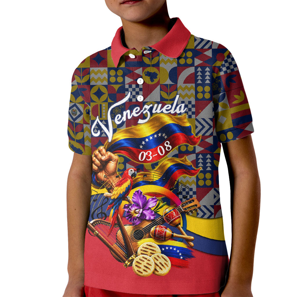 Venezuela Flag Day Patriotism Kid Polo Shirt Heritage Flag Jaguar Traditional Instruments