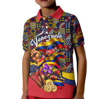 Venezuela Flag Day Patriotism Kid Polo Shirt Heritage Flag Jaguar Traditional Instruments