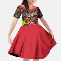 Venezuela Flag Day Patriotism Kid Short Sleeve Dress Heritage Flag Jaguar Traditional Instruments