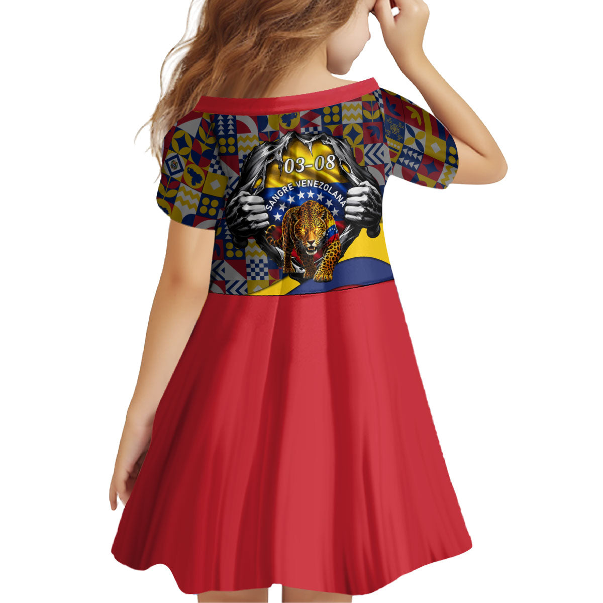 Venezuela Flag Day Patriotism Kid Short Sleeve Dress Heritage Flag Jaguar Traditional Instruments
