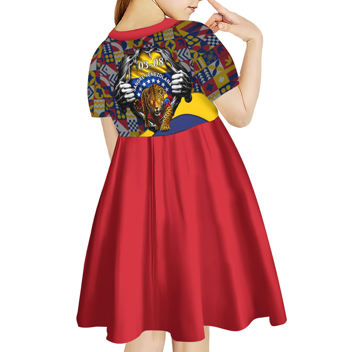 Venezuela Flag Day Patriotism Kid Short Sleeve Dress Heritage Flag Jaguar Traditional Instruments