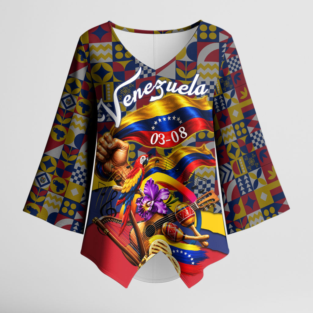 Venezuela Flag Day Patriotism Kimono Sleeve Blouse Heritage Flag Jaguar Traditional Instruments