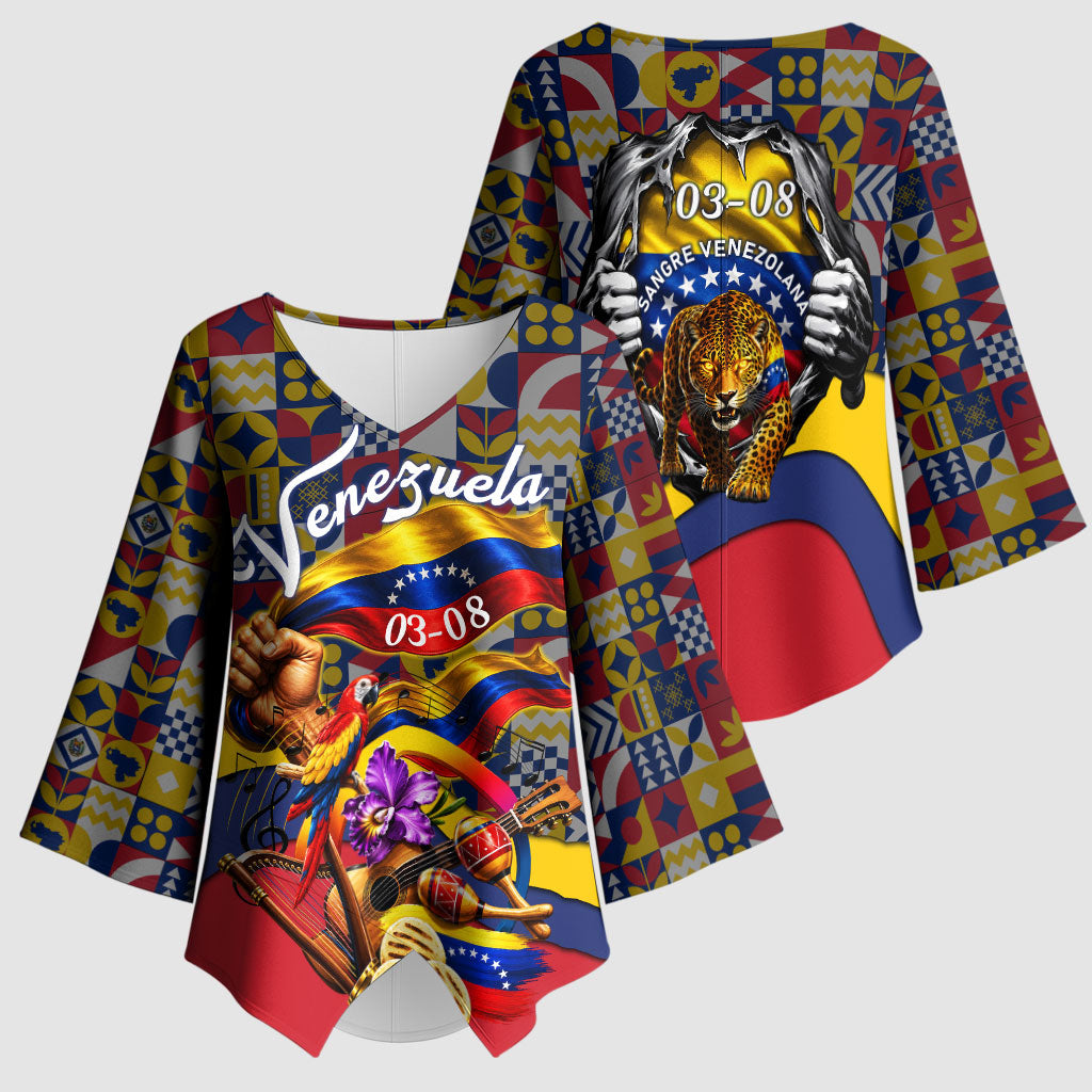 Venezuela Flag Day Patriotism Kimono Sleeve Blouse Heritage Flag Jaguar Traditional Instruments
