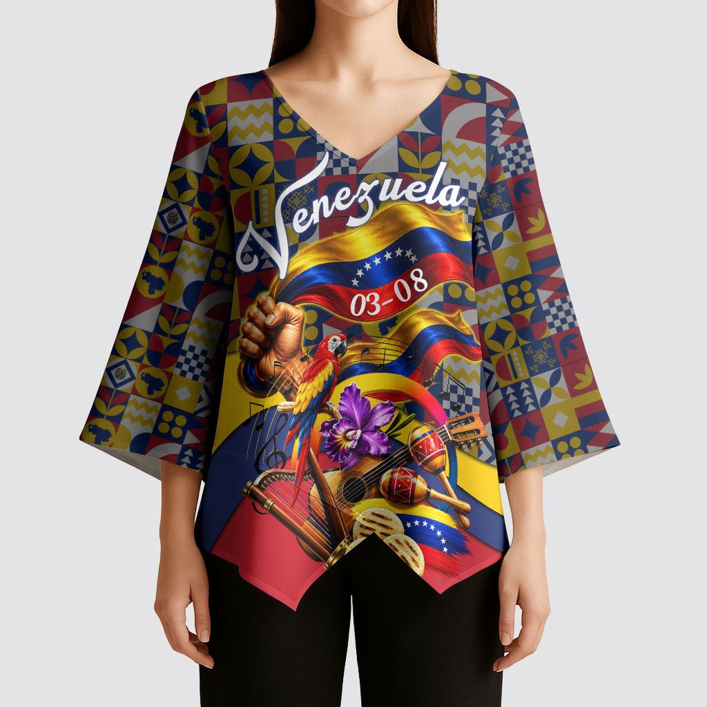 Venezuela Flag Day Patriotism Kimono Sleeve Blouse Heritage Flag Jaguar Traditional Instruments