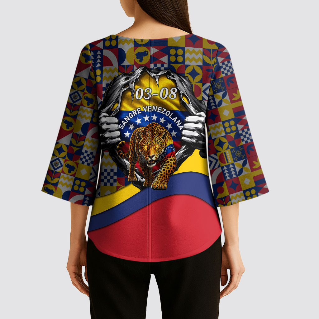 Venezuela Flag Day Patriotism Kimono Sleeve Blouse Heritage Flag Jaguar Traditional Instruments