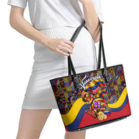Venezuela Flag Day Patriotism Leather Tote Bag Heritage Flag Jaguar Traditional Instruments