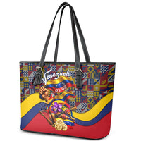 Venezuela Flag Day Patriotism Leather Tote Bag Heritage Flag Jaguar Traditional Instruments