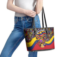 Venezuela Flag Day Patriotism Leather Tote Bag Heritage Flag Jaguar Traditional Instruments