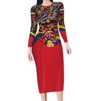 Venezuela Flag Day Patriotism Long Sleeve Bodycon Dress Heritage Flag Jaguar Traditional Instruments