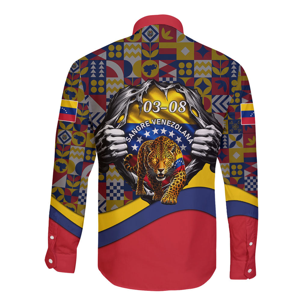 Venezuela Flag Day Patriotism Long Sleeve Button Shirt Heritage Flag Jaguar Traditional Instruments