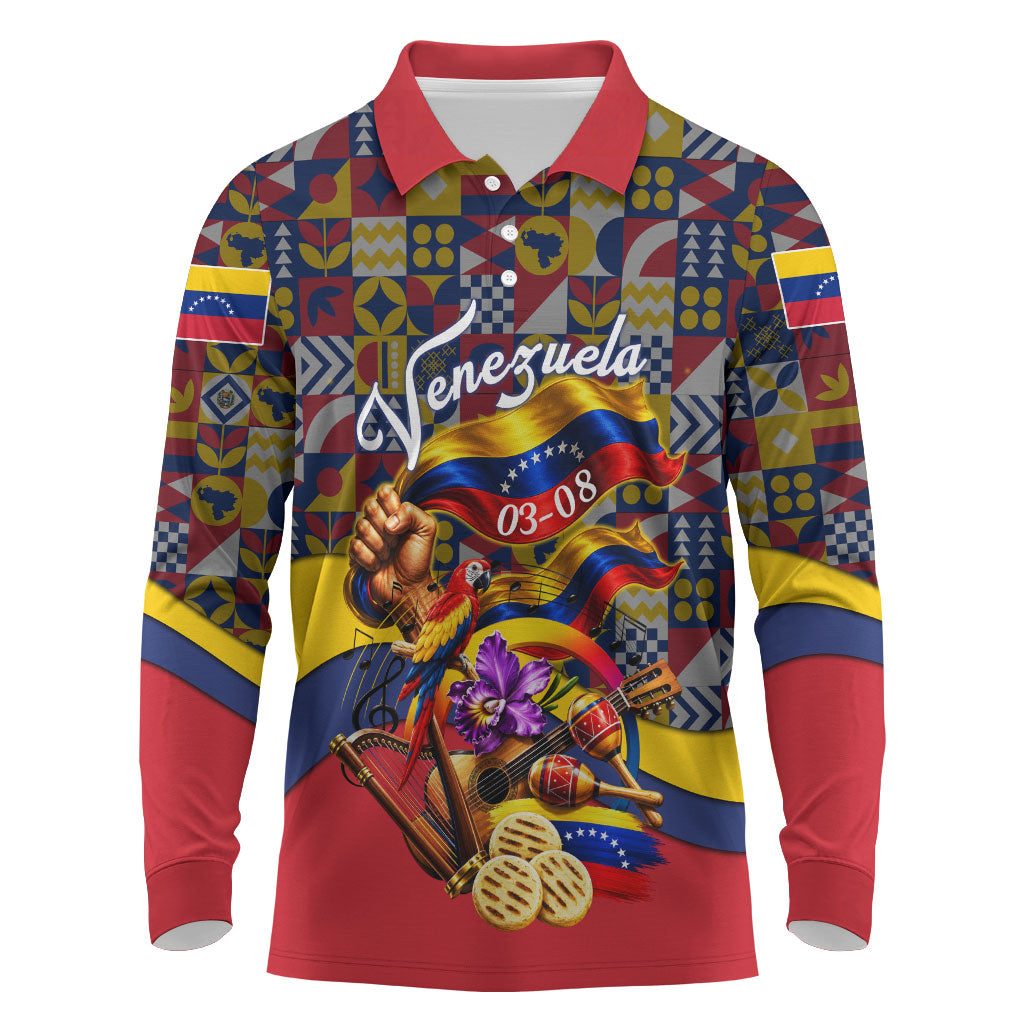 Venezuela Flag Day Patriotism Long Sleeve Polo Shirt Heritage Flag Jaguar Traditional Instruments