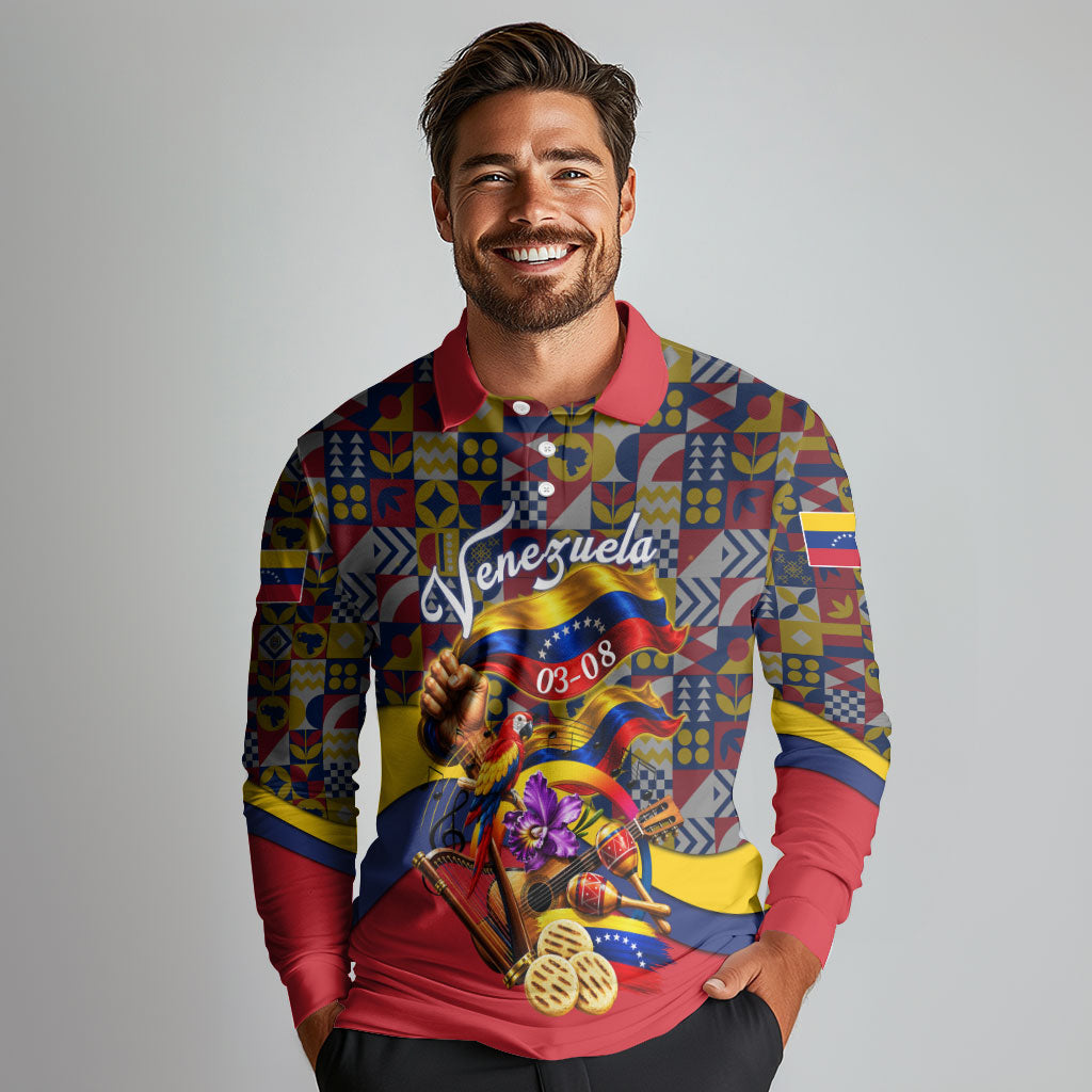 Venezuela Flag Day Patriotism Long Sleeve Polo Shirt Heritage Flag Jaguar Traditional Instruments