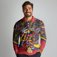 Venezuela Flag Day Patriotism Long Sleeve Polo Shirt Heritage Flag Jaguar Traditional Instruments