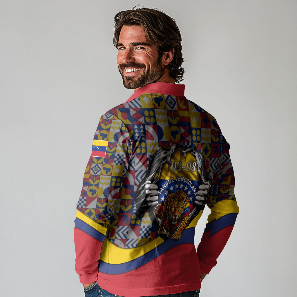 Venezuela Flag Day Patriotism Long Sleeve Polo Shirt Heritage Flag Jaguar Traditional Instruments