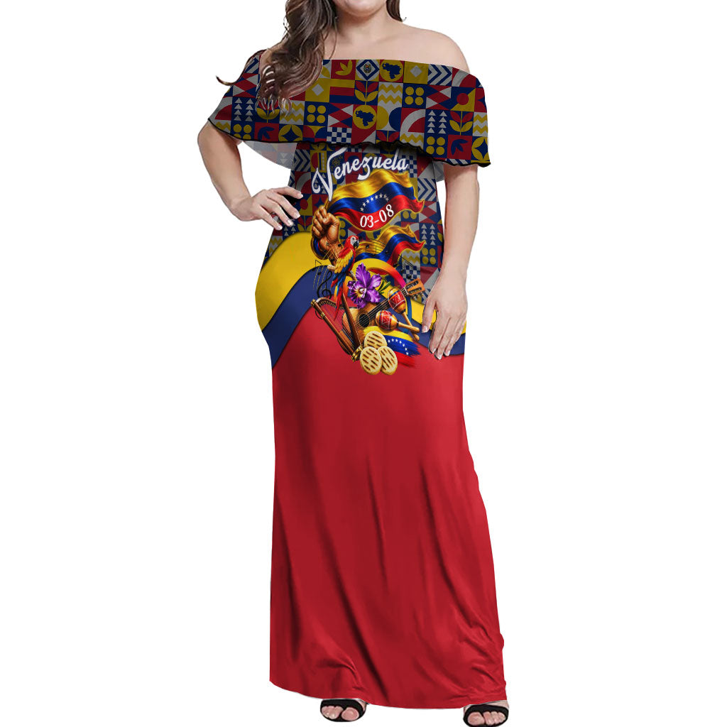 Venezuela Flag Day Patriotism Off Shoulder Maxi Dress Heritage Flag Jaguar Traditional Instruments