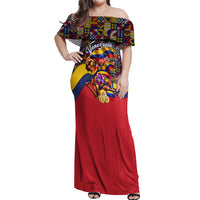 Venezuela Flag Day Patriotism Off Shoulder Maxi Dress Heritage Flag Jaguar Traditional Instruments