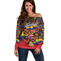 Venezuela Flag Day Patriotism Off Shoulder Sweater Heritage Flag Jaguar Traditional Instruments