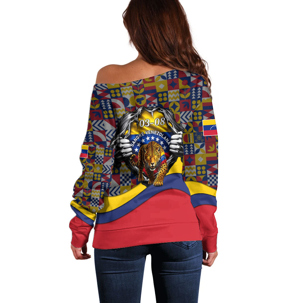 Venezuela Flag Day Patriotism Off Shoulder Sweater Heritage Flag Jaguar Traditional Instruments