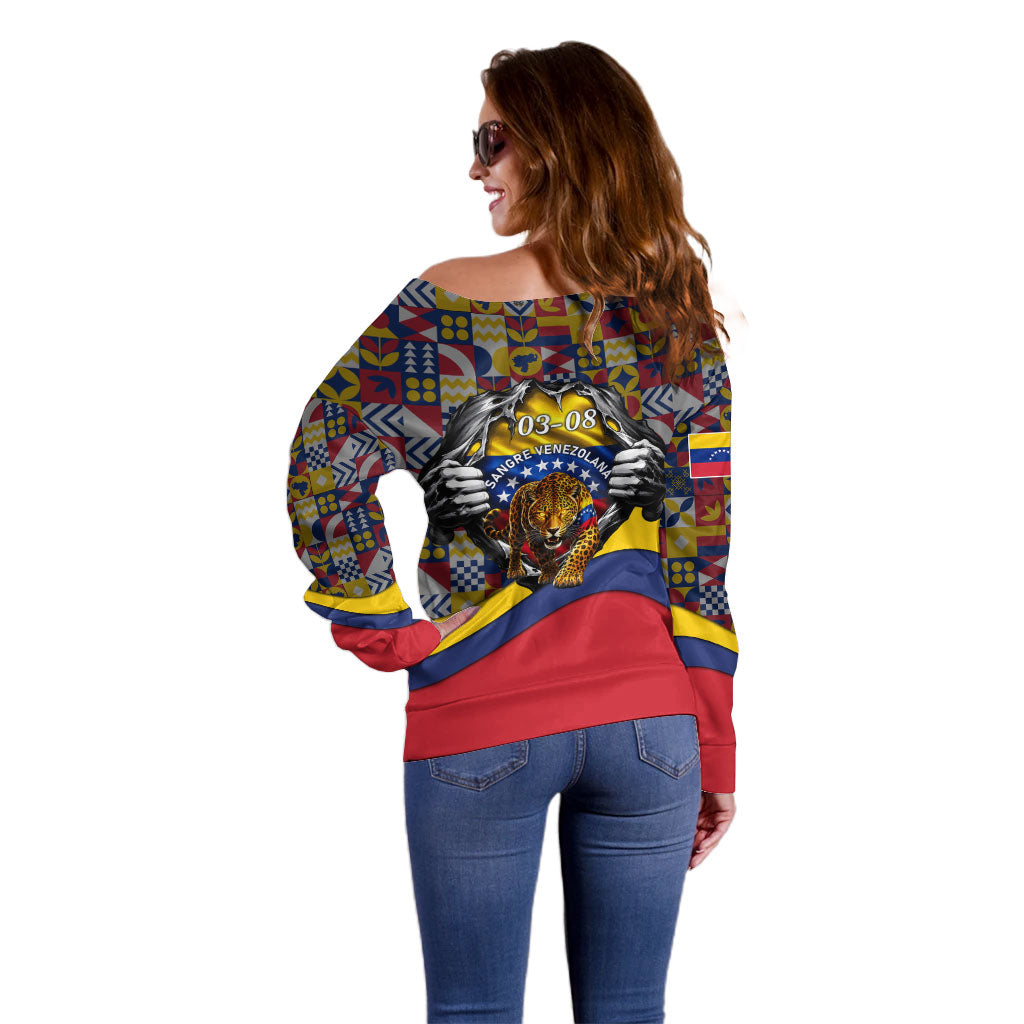 Venezuela Flag Day Patriotism Off Shoulder Sweater Heritage Flag Jaguar Traditional Instruments