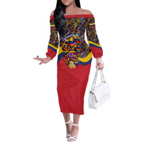 Venezuela Flag Day Patriotism Off The Shoulder Long Sleeve Dress Heritage Flag Jaguar Traditional Instruments