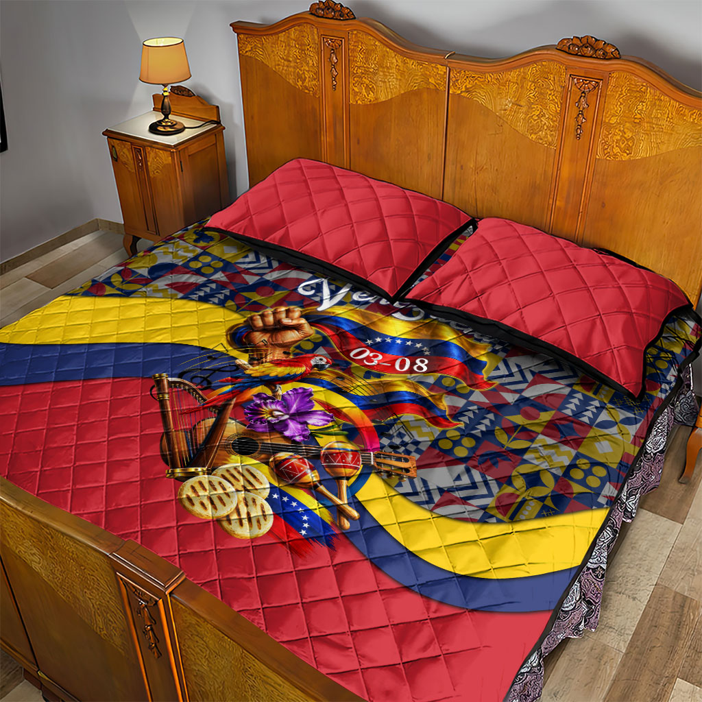 Venezuela Flag Day Patriotism Quilt Bed Set Heritage Flag Jaguar Traditional Instruments