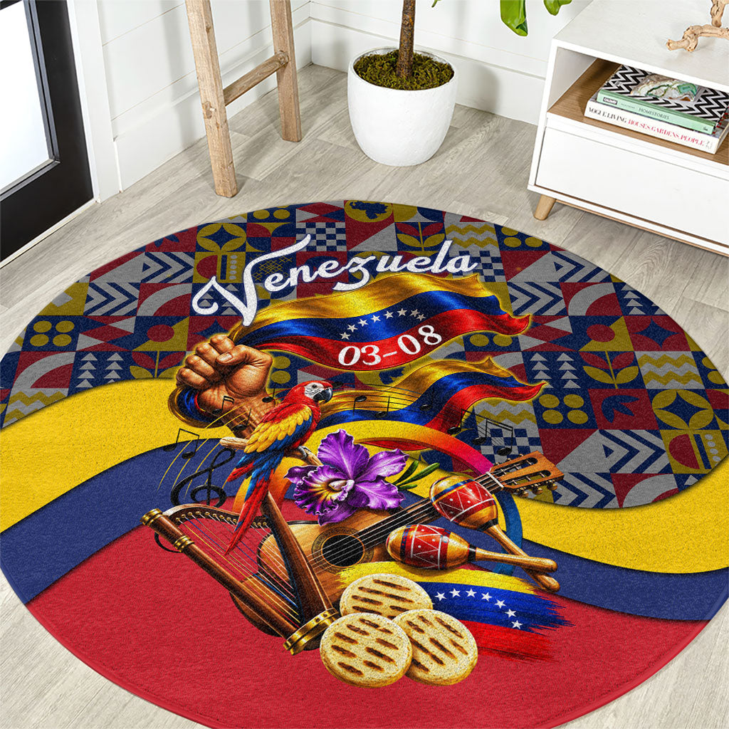Venezuela Flag Day Patriotism Round Carpet Heritage Flag Jaguar Traditional Instruments