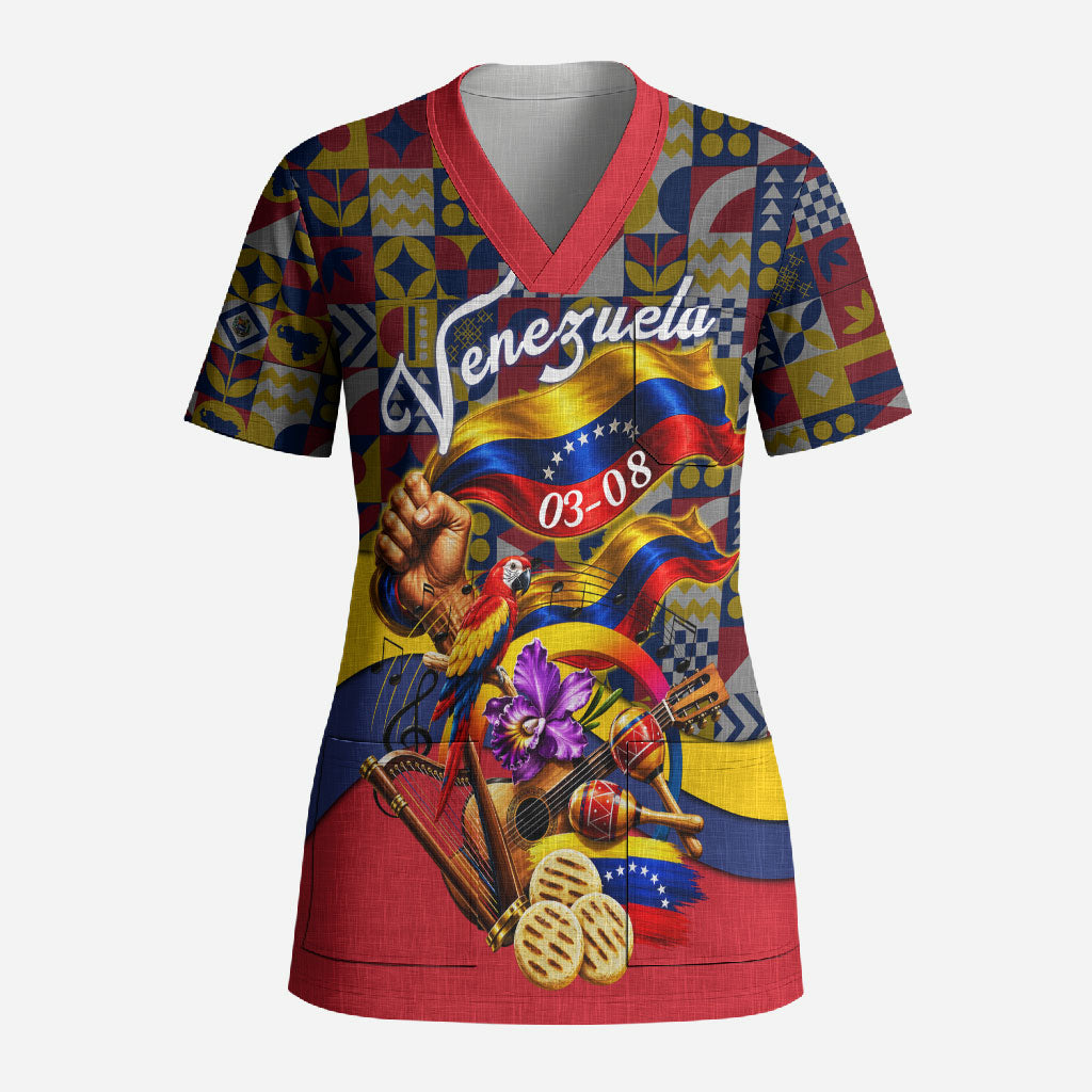 Venezuela Flag Day Patriotism Scrub Top Heritage Flag Jaguar Traditional Instruments