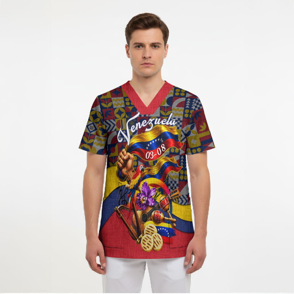 Venezuela Flag Day Patriotism Scrub Top Heritage Flag Jaguar Traditional Instruments