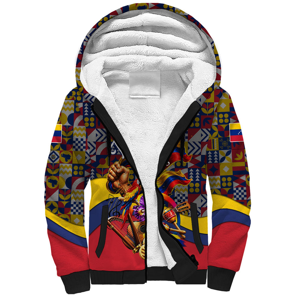 Venezuela Flag Day Patriotism Sherpa Hoodie Heritage Flag Jaguar Traditional Instruments