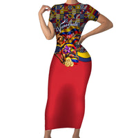 Venezuela Flag Day Patriotism Short Sleeve Bodycon Dress Heritage Flag Jaguar Traditional Instruments