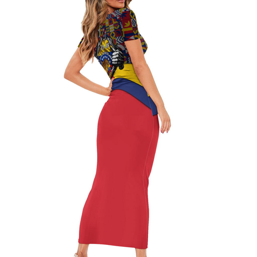 Venezuela Flag Day Patriotism Short Sleeve Bodycon Dress Heritage Flag Jaguar Traditional Instruments