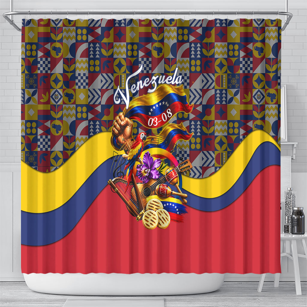 Venezuela Flag Day Patriotism Shower Curtain Heritage Flag Jaguar Traditional Instruments