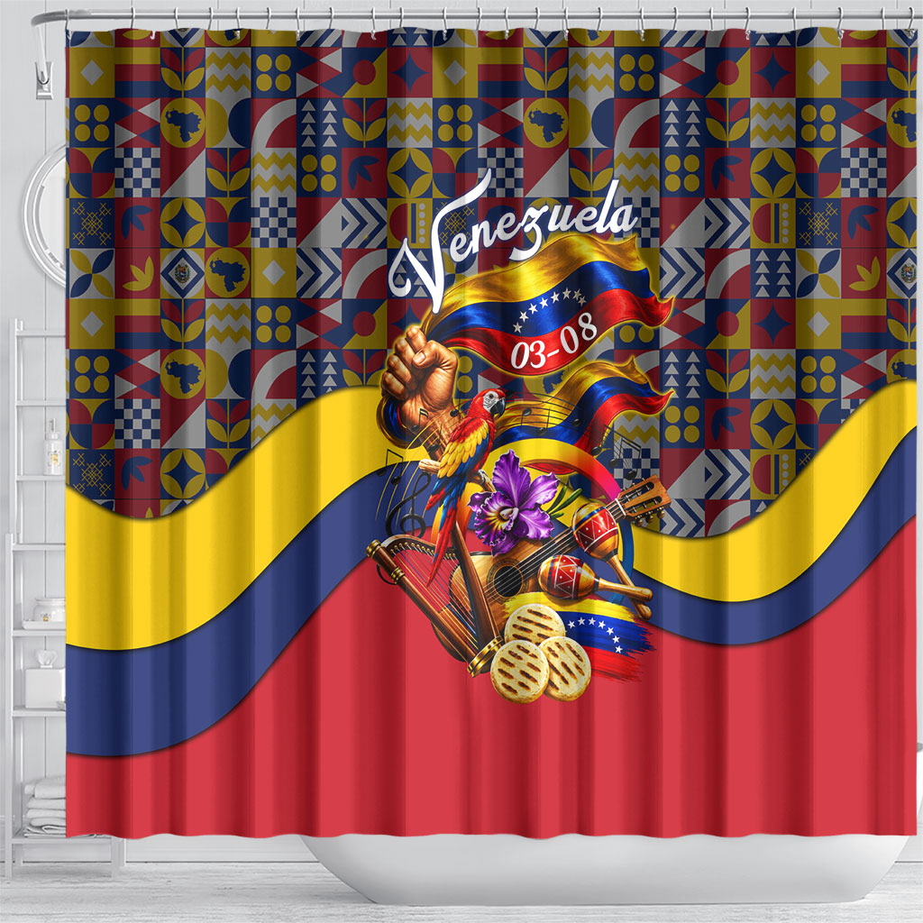 Venezuela Flag Day Patriotism Shower Curtain Heritage Flag Jaguar Traditional Instruments