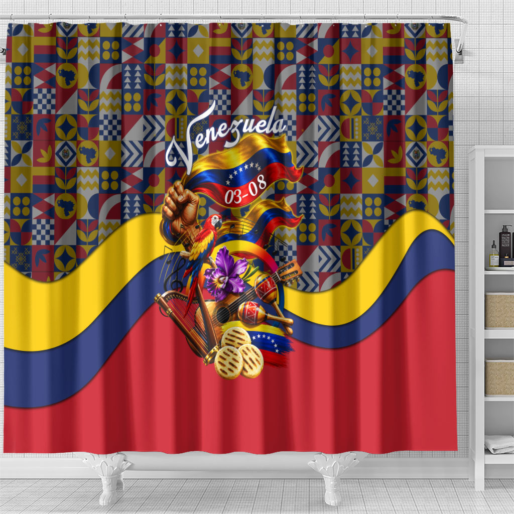 Venezuela Flag Day Patriotism Shower Curtain Heritage Flag Jaguar Traditional Instruments