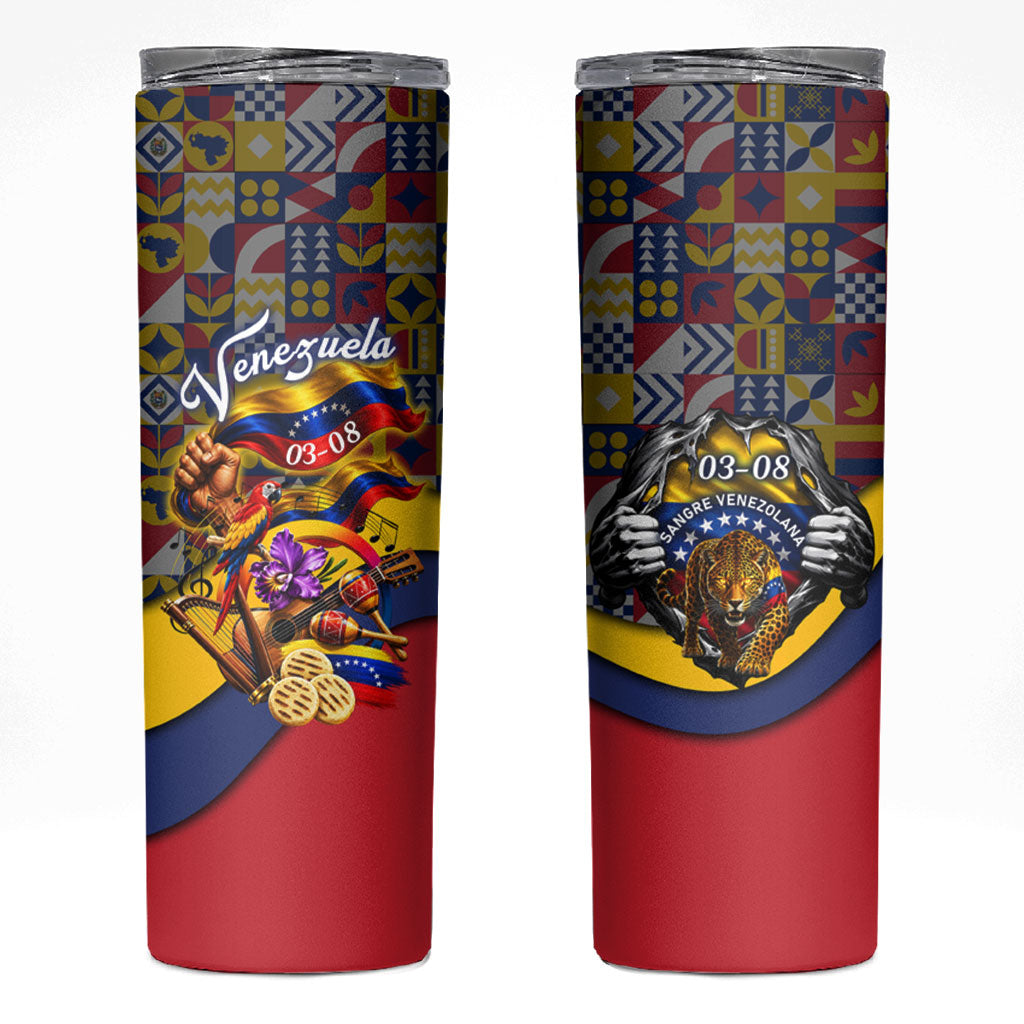 Venezuela Flag Day Patriotism Skinny Tumbler Heritage Flag Jaguar Traditional Instruments