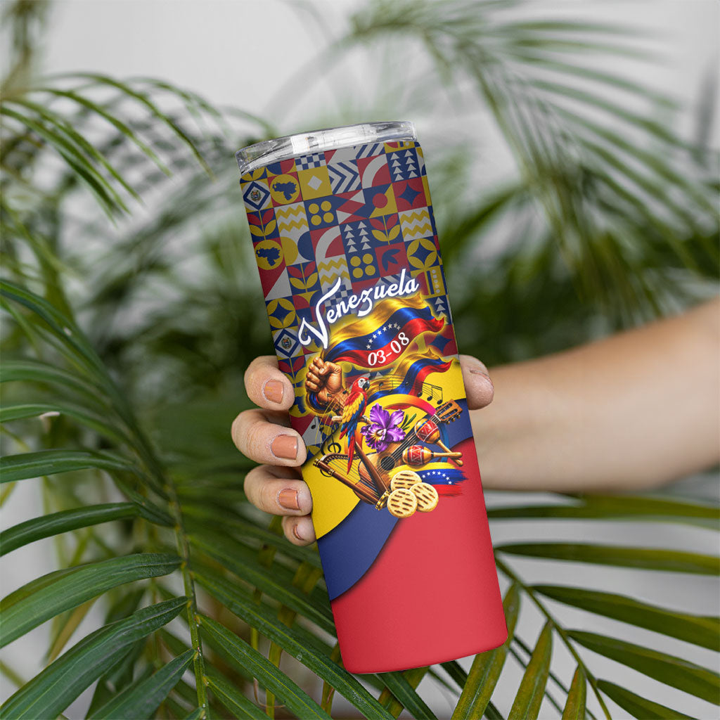 Venezuela Flag Day Patriotism Skinny Tumbler Heritage Flag Jaguar Traditional Instruments