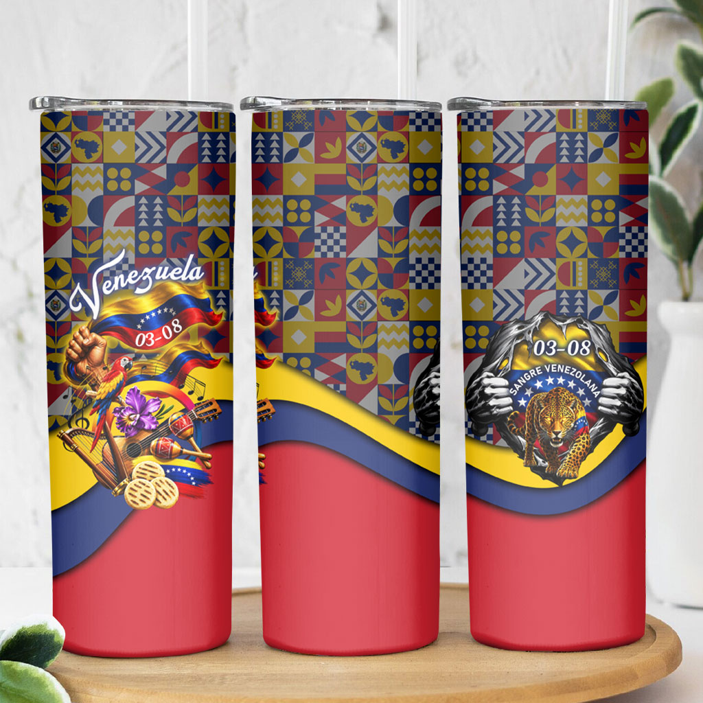 Venezuela Flag Day Patriotism Skinny Tumbler Heritage Flag Jaguar Traditional Instruments