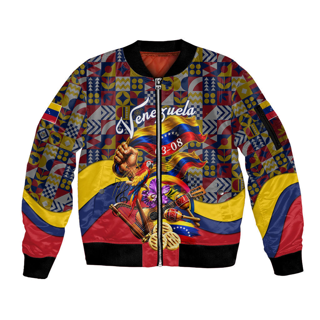 Venezuela Flag Day Patriotism Sleeve Zip Bomber Jacket Heritage Flag Jaguar Traditional Instruments