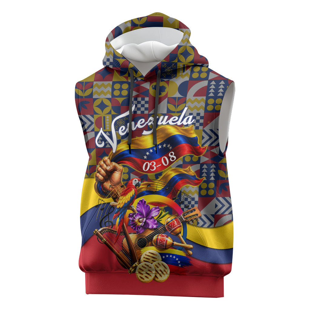 Venezuela Flag Day Patriotism Sleeveless Hoodie Heritage Flag Jaguar Traditional Instruments