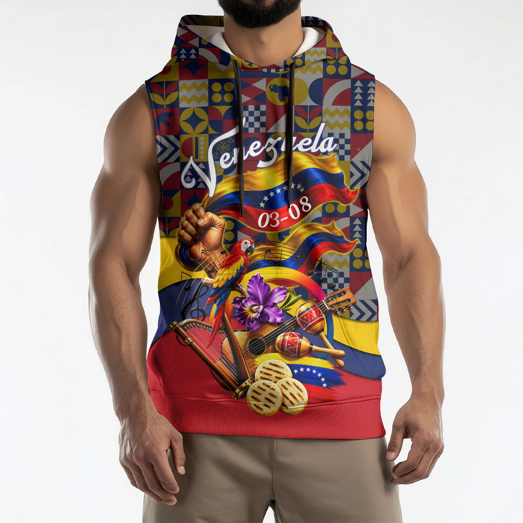 Venezuela Flag Day Patriotism Sleeveless Hoodie Heritage Flag Jaguar Traditional Instruments