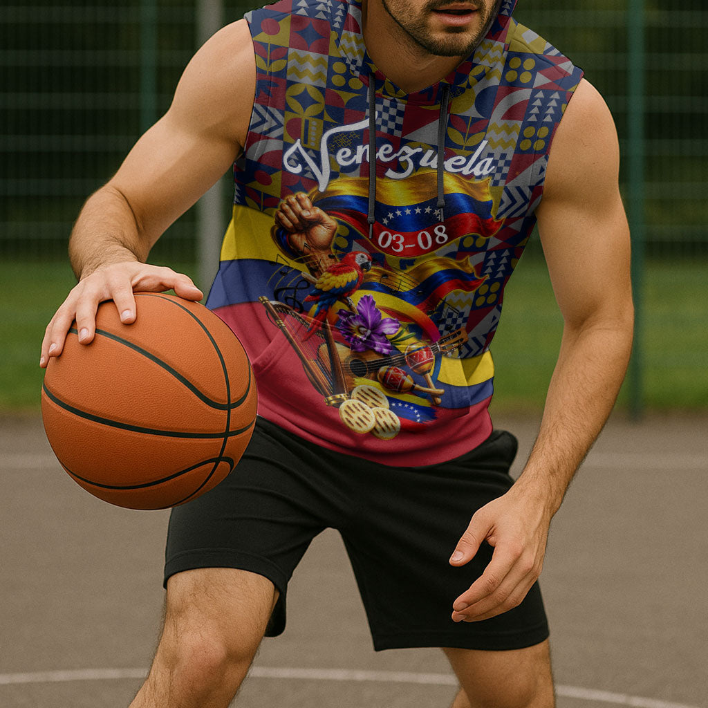 Venezuela Flag Day Patriotism Sleeveless Hoodie Heritage Flag Jaguar Traditional Instruments
