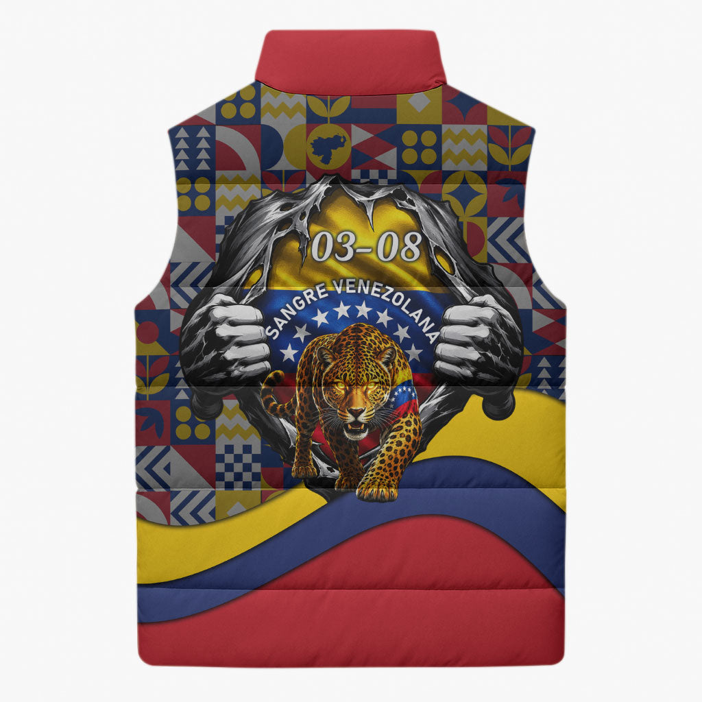Venezuela Flag Day Patriotism Sleeveless Puffer Jacket Heritage Flag Jaguar Traditional Instruments