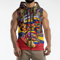 Venezuela Flag Day Patriotism Sleeveless Zip Hoodie Heritage Flag Jaguar Traditional Instruments