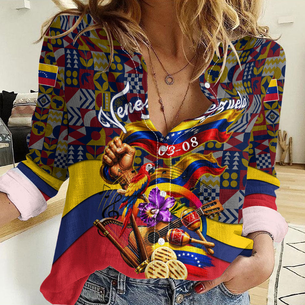 Venezuela Flag Day Patriotism Women Casual Shirt Heritage Flag Jaguar Traditional Instruments