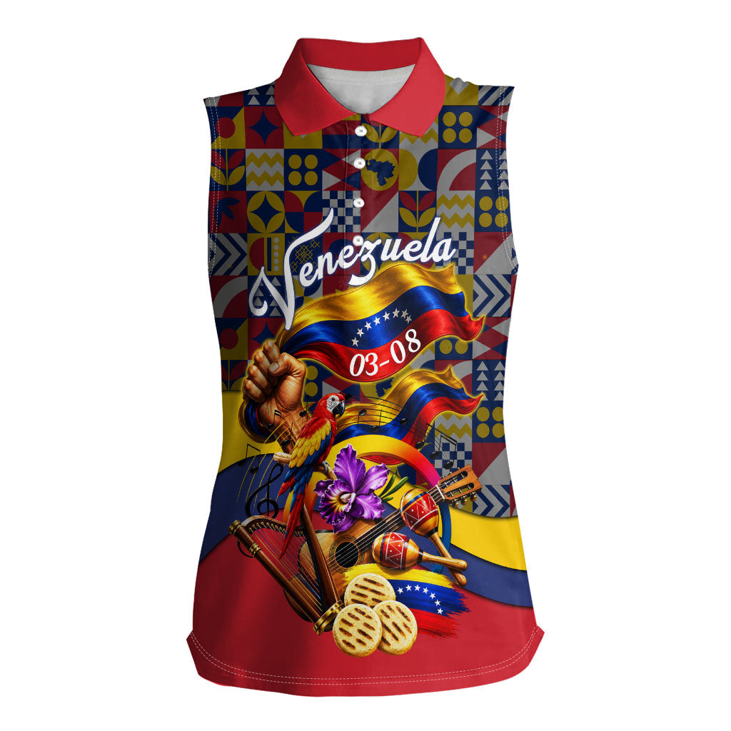 Venezuela Flag Day Patriotism Women Sleeveless Polo Shirt Heritage Flag Jaguar Traditional Instruments