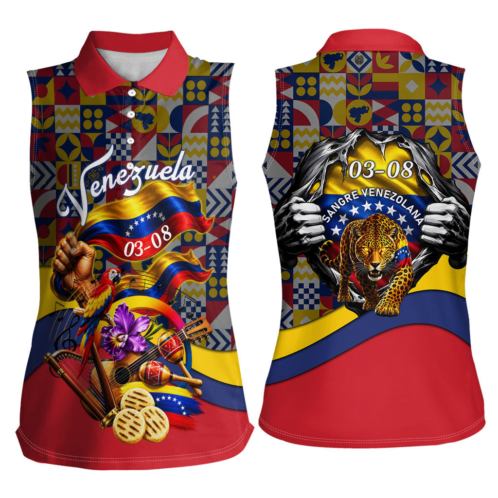 Venezuela Flag Day Patriotism Women Sleeveless Polo Shirt Heritage Flag Jaguar Traditional Instruments