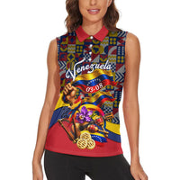 Venezuela Flag Day Patriotism Women Sleeveless Polo Shirt Heritage Flag Jaguar Traditional Instruments