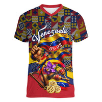 Venezuela Flag Day Patriotism Women V-Neck T-Shirt Heritage Flag Jaguar Traditional Instruments
