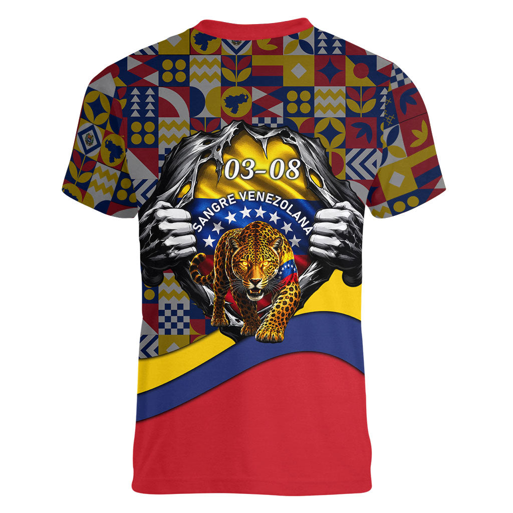 Venezuela Flag Day Patriotism Women V-Neck T-Shirt Heritage Flag Jaguar Traditional Instruments